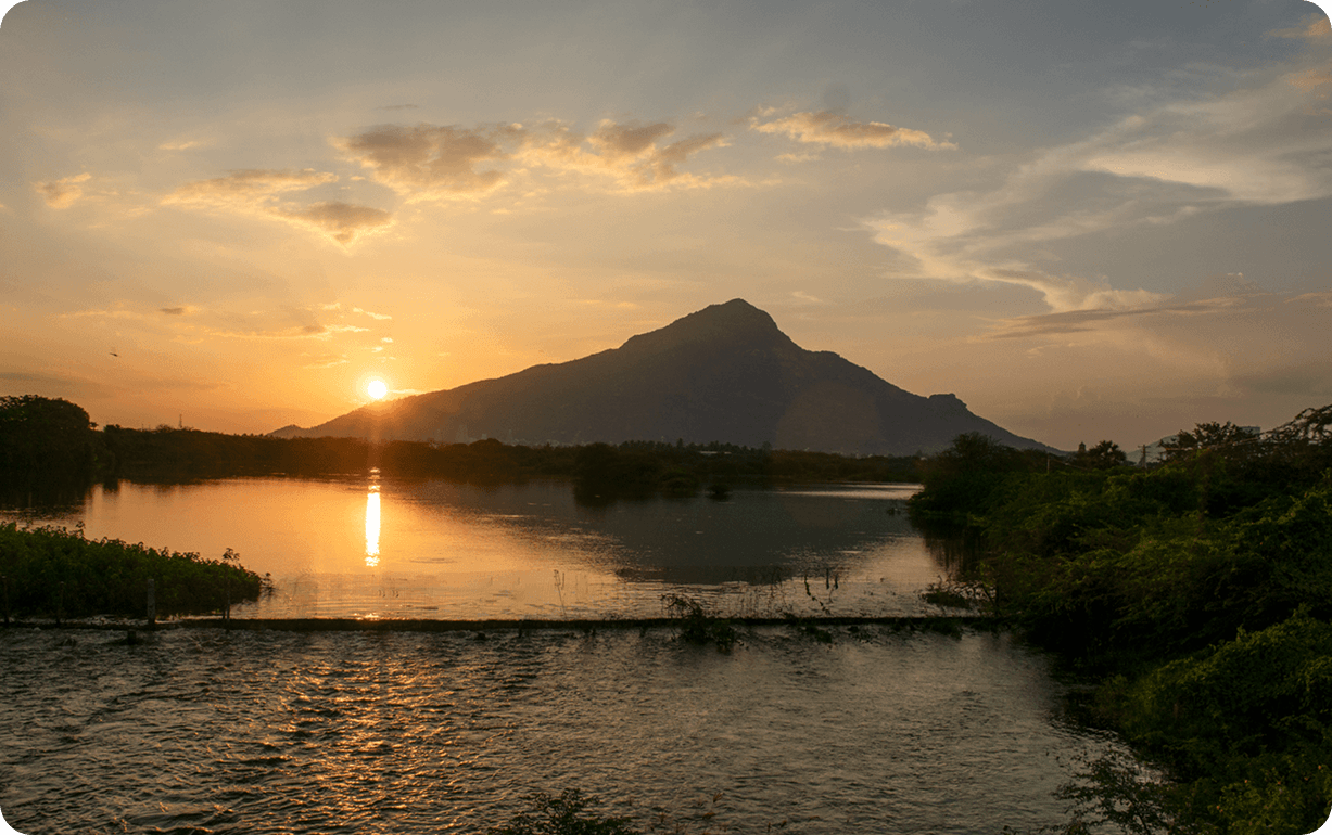 Tiruvannamalai Retreat Location - Arunachala Mountain at sunset